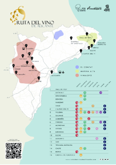 Kaart van de wijnroute van Alicante